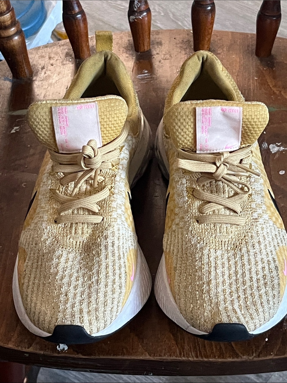 Nike Women's Tan Knit Running Sneakers with Pink Accents